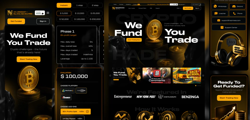 Мобильные и планшетные экраны лендинга NEOMAAA Crypto