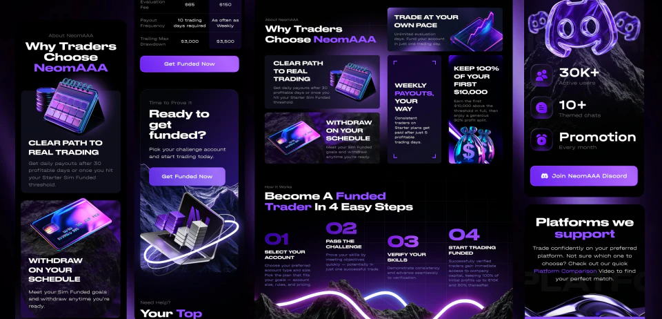 Мобильные и планшетные экраны лендинга NEOMAAA Futures