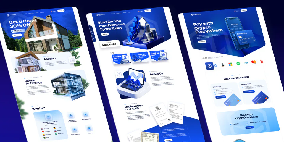 Первые экраны лендингов направлений SL Holdings